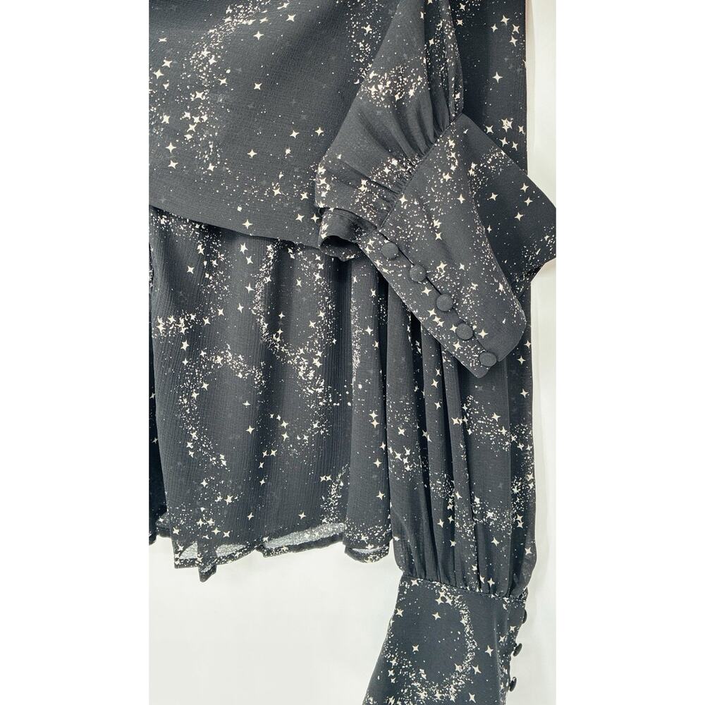 Free People Celestial Stars Align Printed Top Sheer Tie Neck Smocked Boho M - Picture 3 of 11